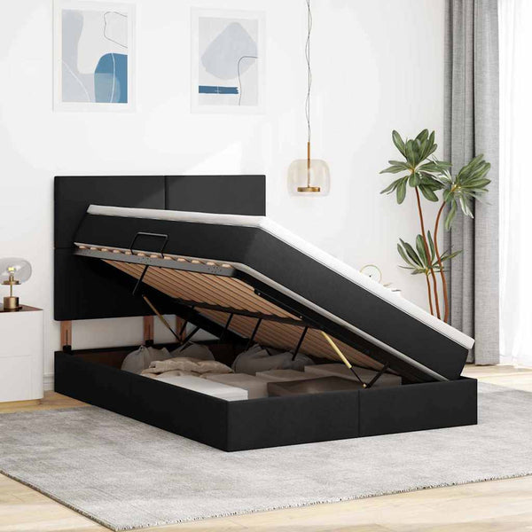 vidaXL Storage Bed with LED Black 140 x 200 cm Polyester