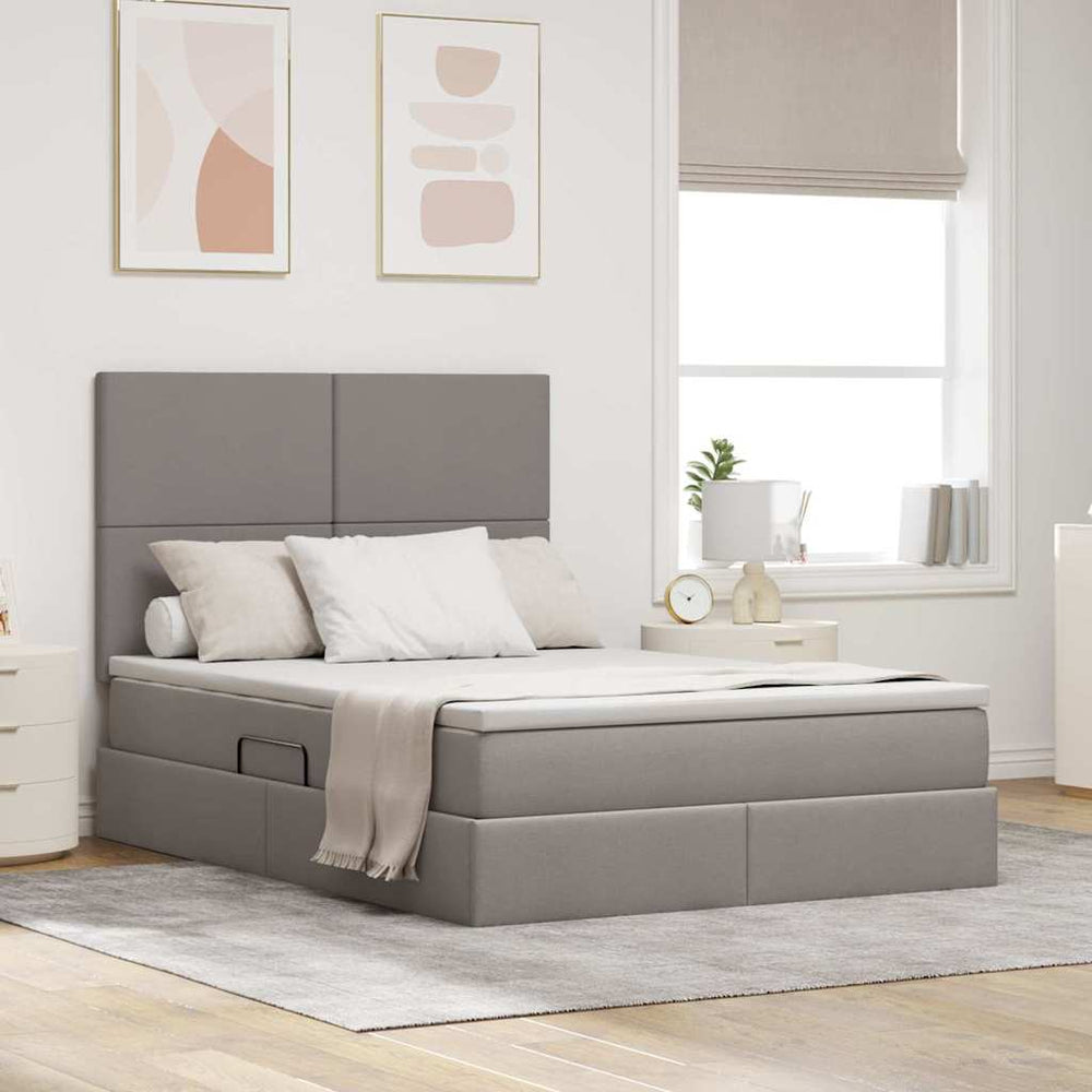 vidaXL Storage Bed with LED Taupe 140 x 200 cm Polyester