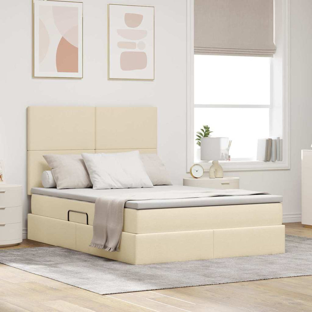 vidaXL Storage Bed with LED Cream 140 x 200 cm Polyester