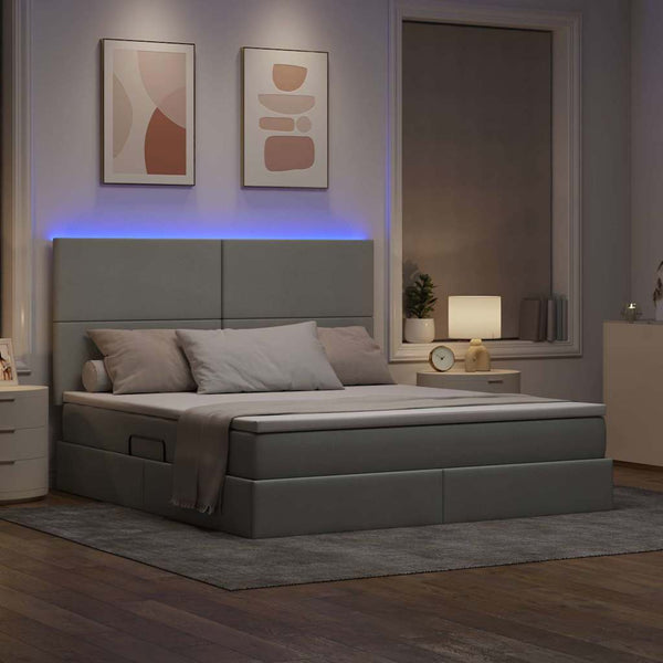 vidaXL Storage Bed with LED Light Grey 160 x 200 cm Polyester