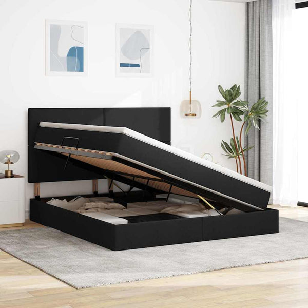 vidaXL Storage Bed with LED Black 160 x 200 cm Polyester
