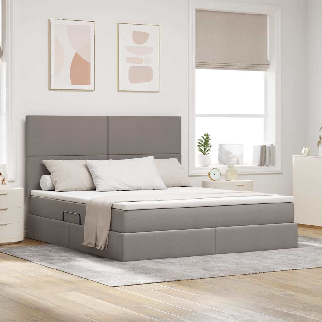 vidaXL LED Storage Bed Taupe 160 x 200 cm Polyester