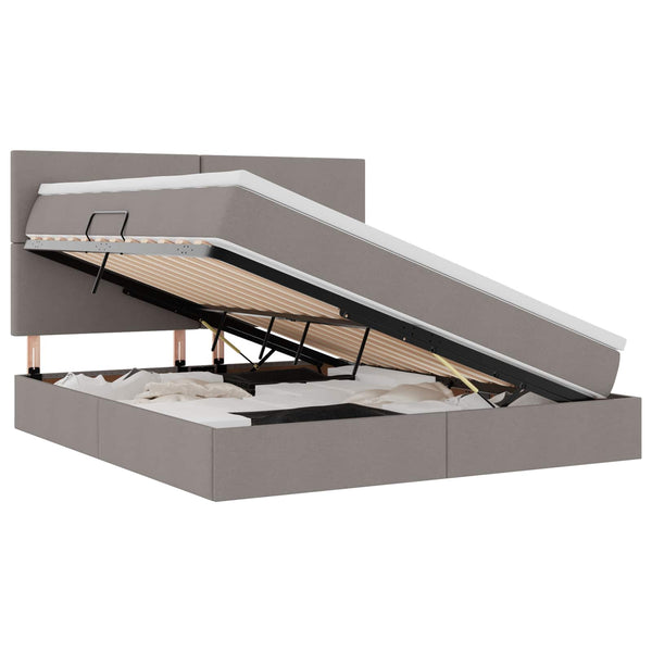 vidaXL LED Storage Bed Taupe 160 x 200 cm Polyester