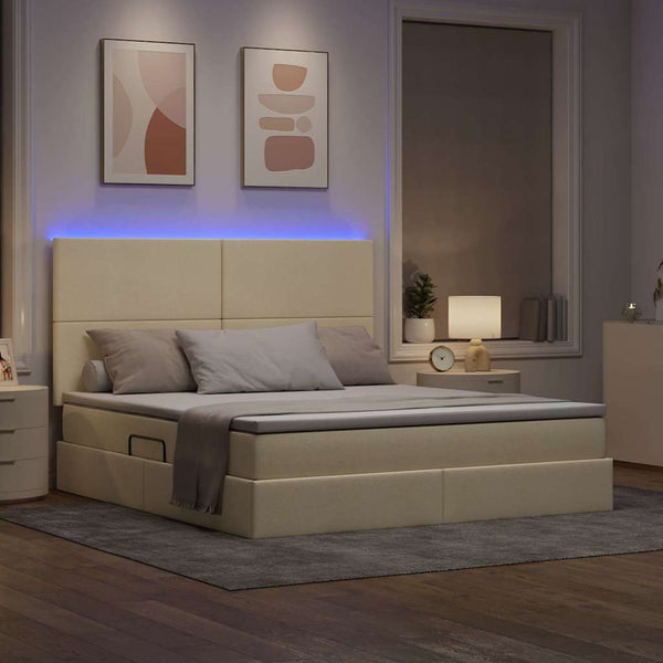 vidaXL Bed with Storage and LED with LED Cream 160 x 200 cm Polyester