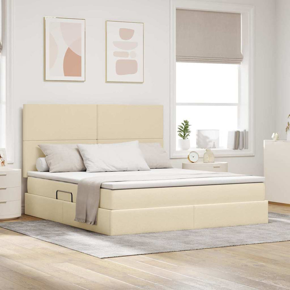vidaXL Bed with Storage and LED with LED Cream 160 x 200 cm Polyester