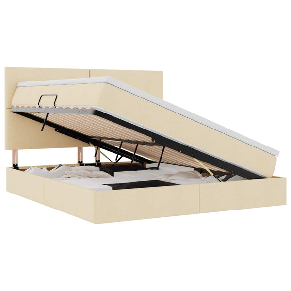 vidaXL Bed with Storage and LED with LED Cream 160 x 200 cm Polyester