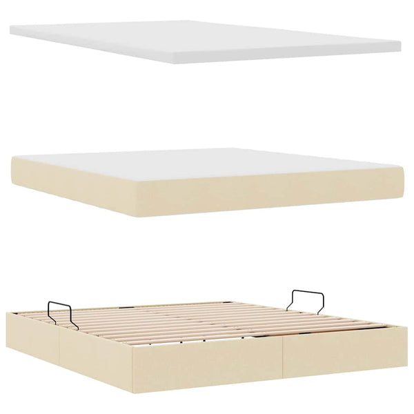 vidaXL Bed with Storage and LED with LED Cream 160 x 200 cm Polyester