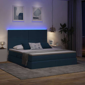 vidaXL Storage Bed with LED in Blue 160 x 200 cm Polyester