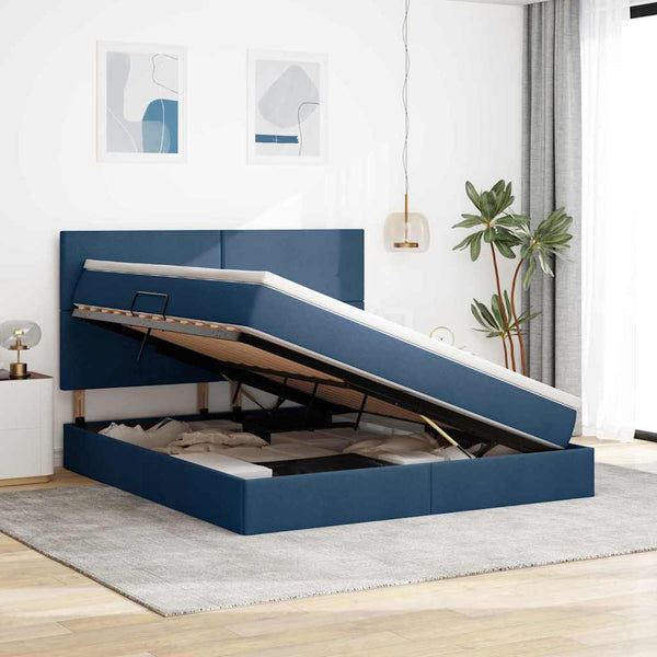vidaXL Storage Bed with LED in Blue 160 x 200 cm Polyester