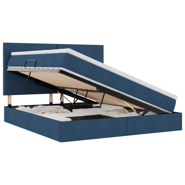 vidaXL Storage Bed with LED in Blue 160 x 200 cm Polyester