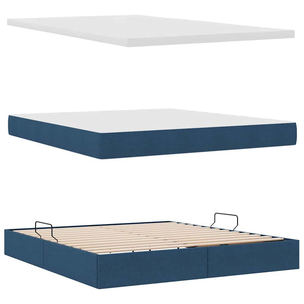vidaXL Storage Bed with LED in Blue 160 x 200 cm Polyester