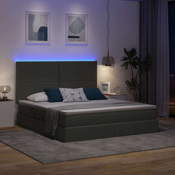 vidaXL Storage Bed with LED Dark Grey 180 x 200 cm Polyester
