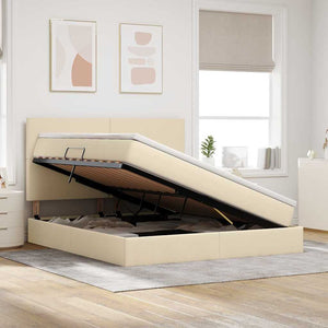 vidaXL Cream LED Storage Bed 180 x 200 cm Polyester