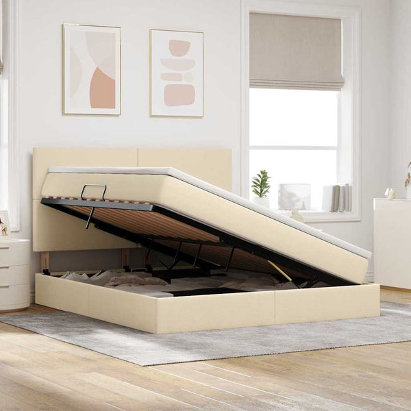 vidaXL Cream LED Storage Bed 180 x 200 cm Polyester