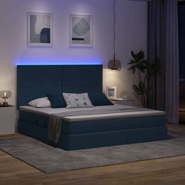 vidaXL Storage Bed with LED and Blue LED 180 x 200 cm Polyester
