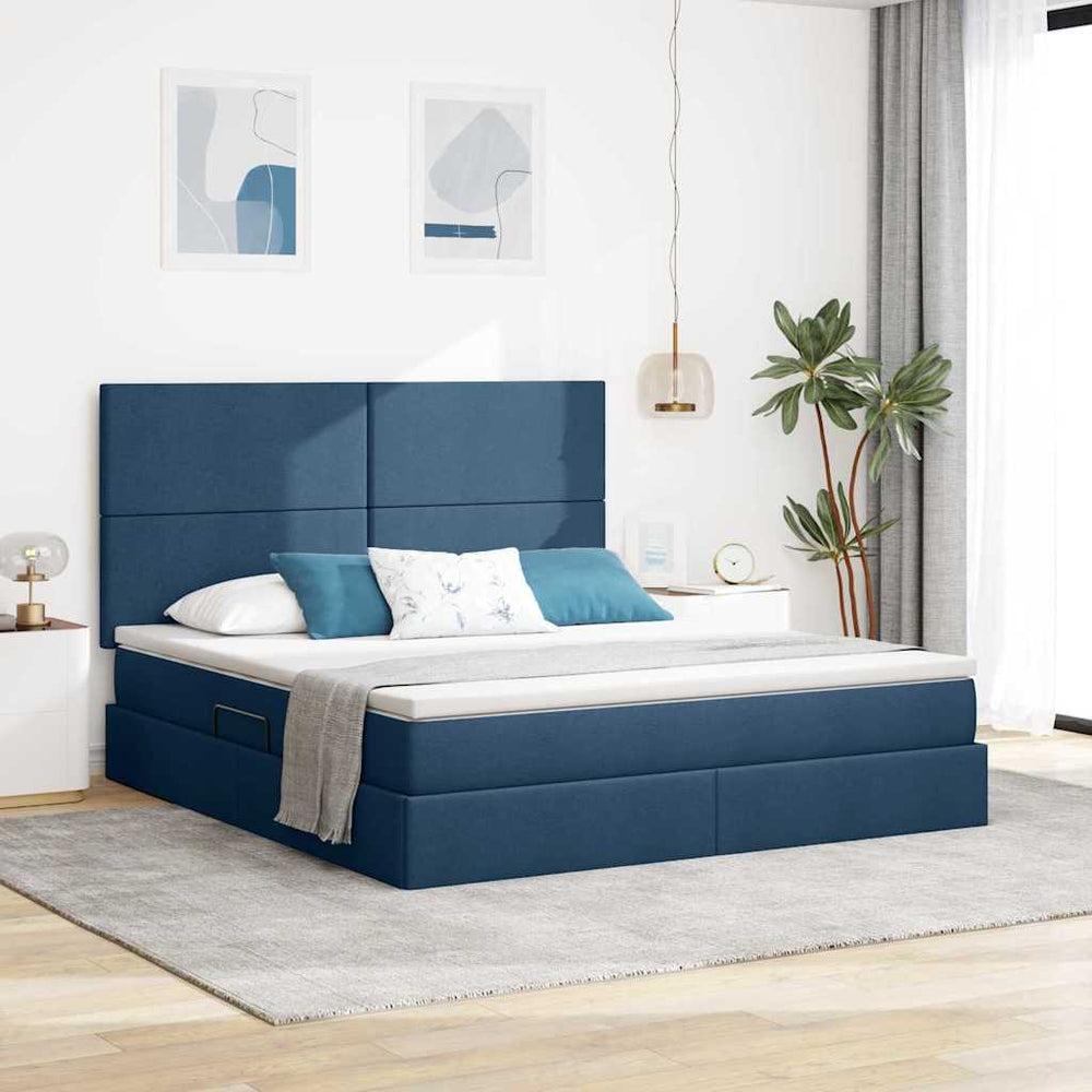 vidaXL Storage Bed with LED and Blue LED 180 x 200 cm Polyester