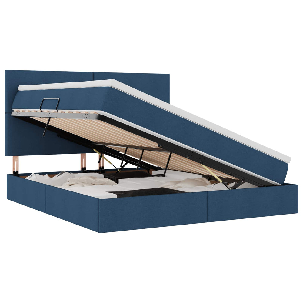 vidaXL Storage Bed with LED and Blue LED 180 x 200 cm Polyester