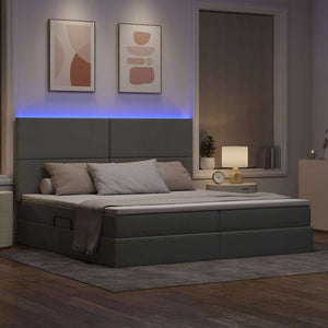 vidaXL Bed with Storage and LED Light Grey 200 x 200 cm Polyester
