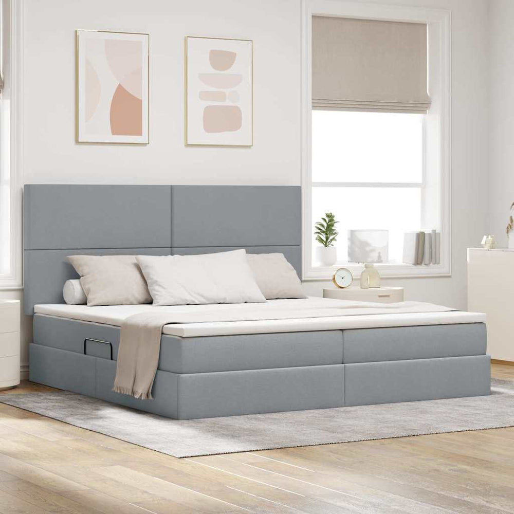 vidaXL Bed with Storage and LED Light Grey 200 x 200 cm Polyester