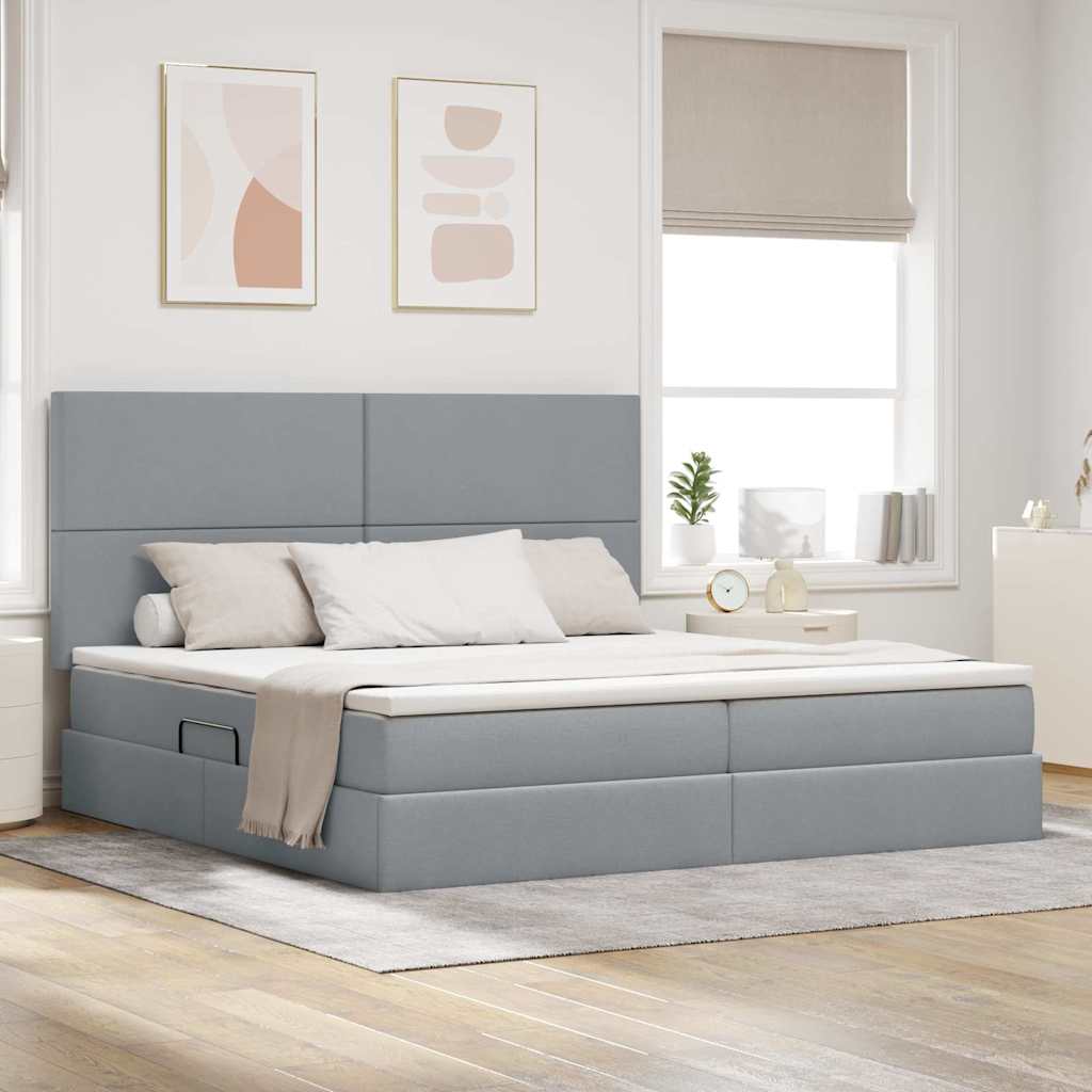 vidaXL Bed with Storage and LED Light Grey 200 x 200 cm Polyester