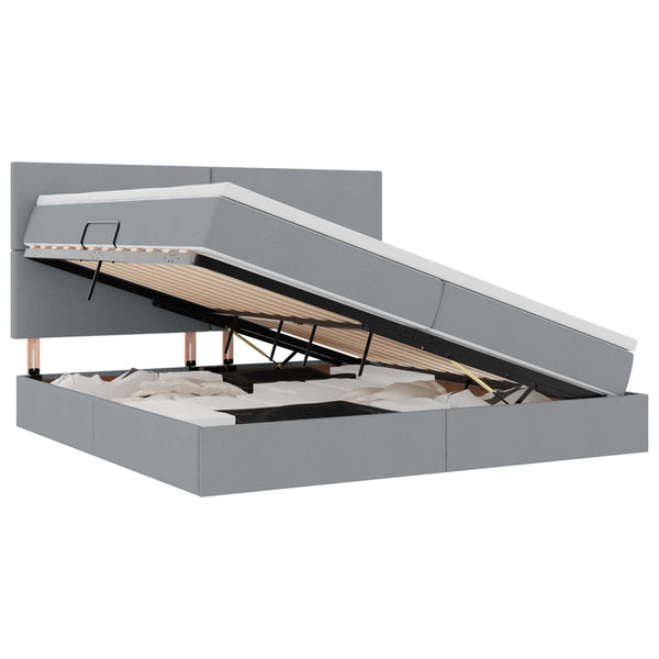 vidaXL Bed with Storage and LED Light Grey 200 x 200 cm Polyester