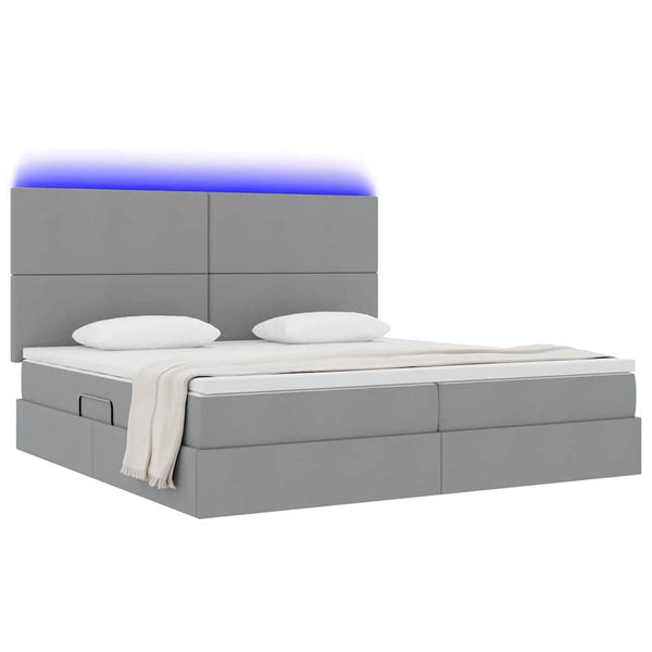 vidaXL Bed with Storage and LED Light Grey 200 x 200 cm Polyester