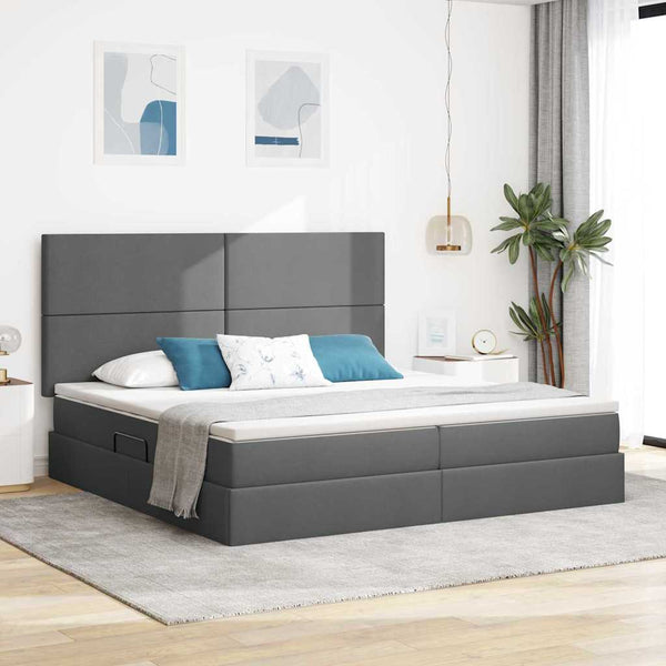 vidaXL Bed with Storage and LED Dark Grey 200 x 200 cm Polyester