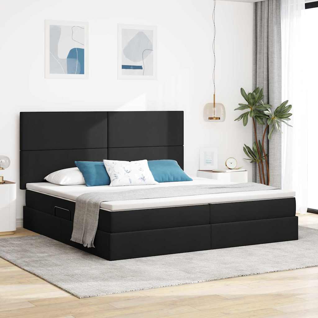 vidaXL Storage Bed with LED Black 200 x 200 cm Polyester