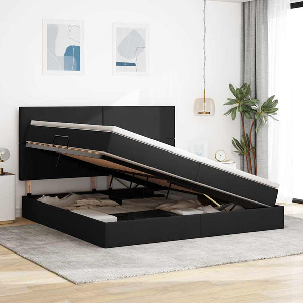 vidaXL Storage Bed with LED Black 200 x 200 cm Polyester