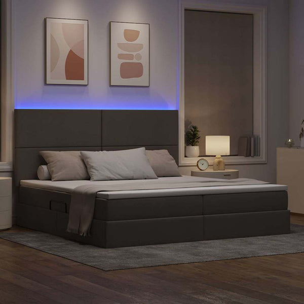vidaXL Storage Bed with LED Taupe 200 x 200 cm Polyester