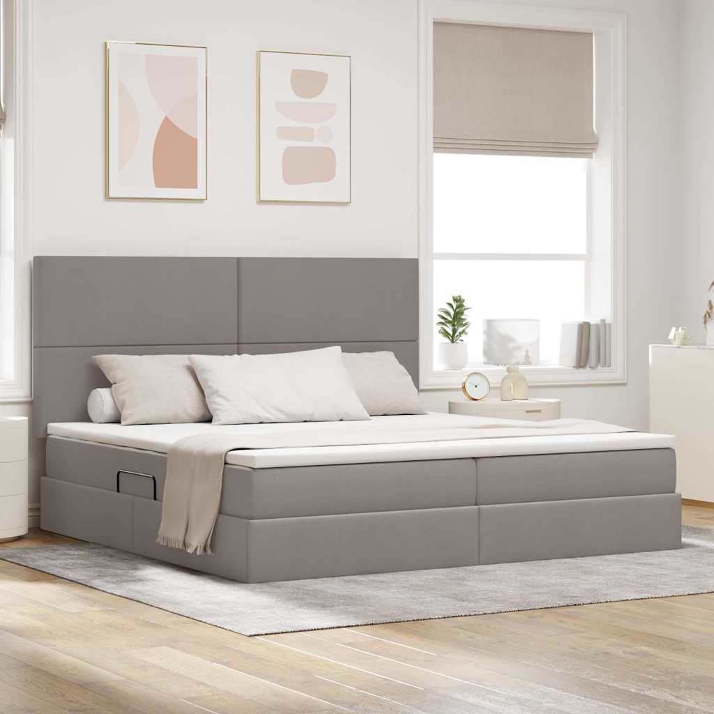 vidaXL Storage Bed with LED Taupe 200 x 200 cm Polyester