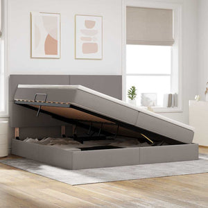 vidaXL Storage Bed with LED Taupe 200 x 200 cm Polyester