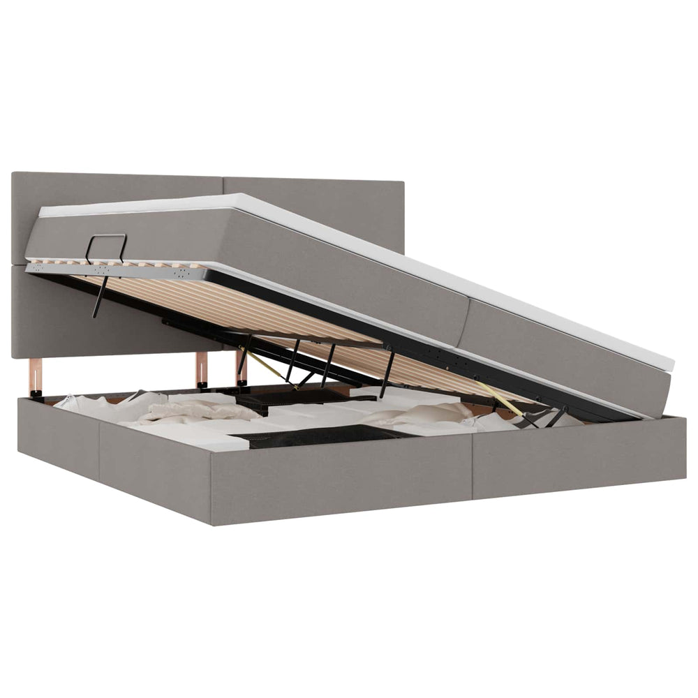 vidaXL Storage Bed with LED Taupe 200 x 200 cm Polyester