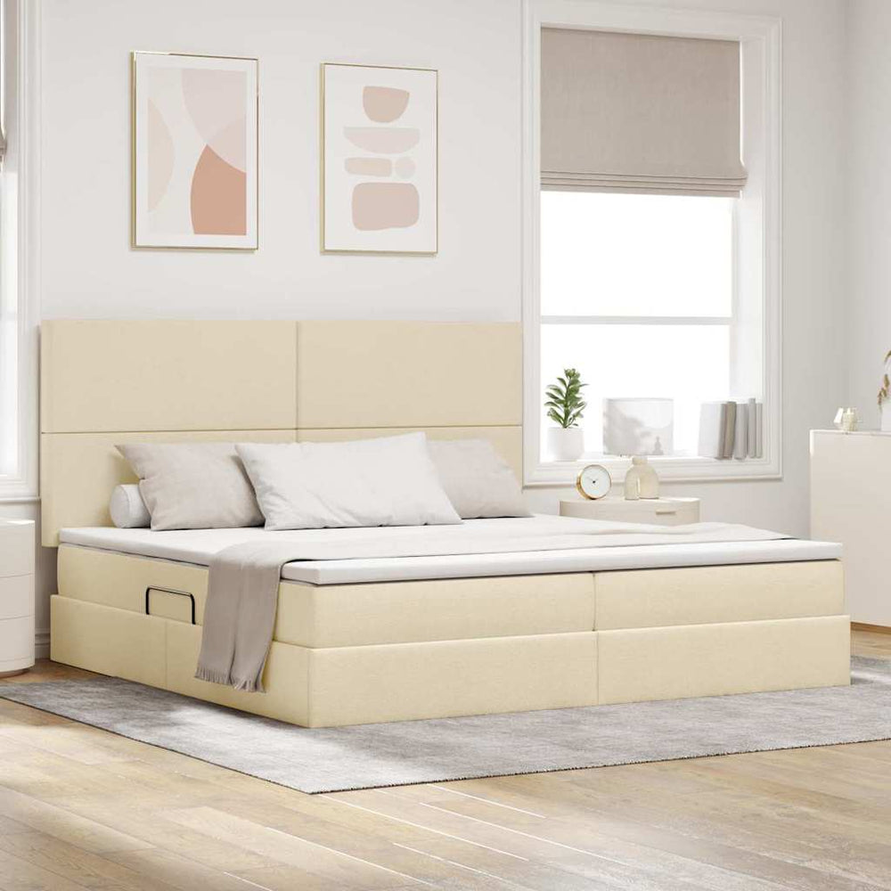vidaXL Bed with Storage and LED with LED Cream 200 x 200 cm Polyester
