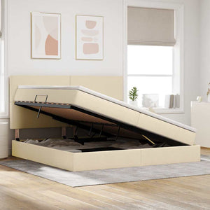 vidaXL Bed with Storage and LED with LED Cream 200 x 200 cm Polyester
