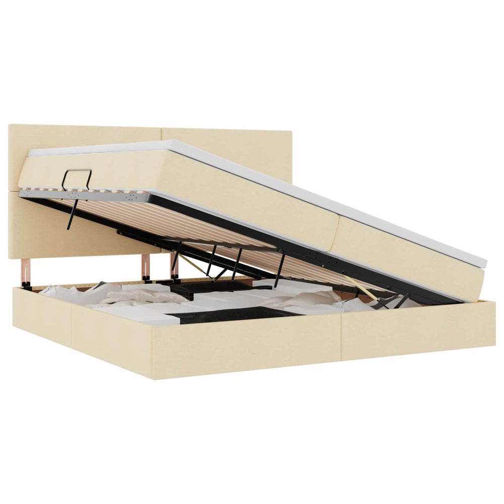 vidaXL Bed with Storage and LED with LED Cream 200 x 200 cm Polyester
