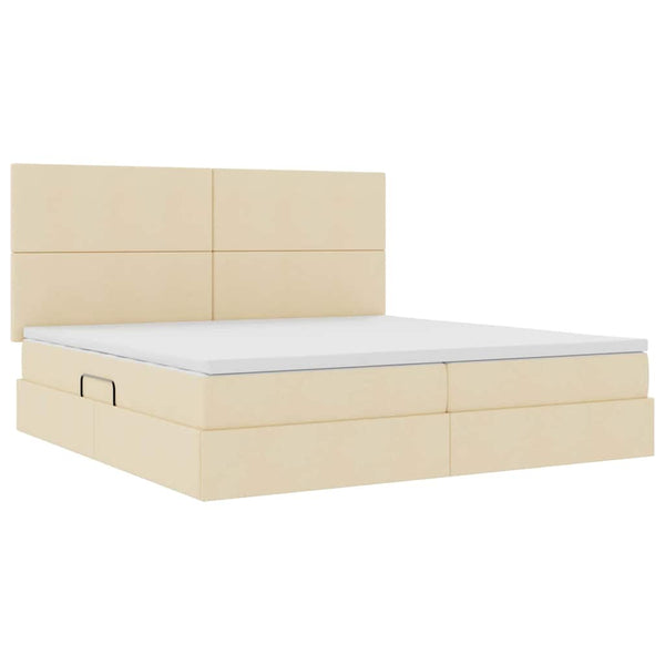 vidaXL Bed with Storage and LED with LED Cream 200 x 200 cm Polyester