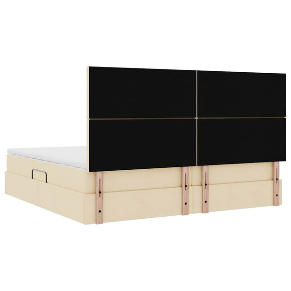 vidaXL Bed with Storage and LED with LED Cream 200 x 200 cm Polyester