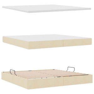 vidaXL Bed with Storage and LED with LED Cream 200 x 200 cm Polyester