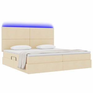 vidaXL Bed with Storage and LED with LED Cream 200 x 200 cm Polyester