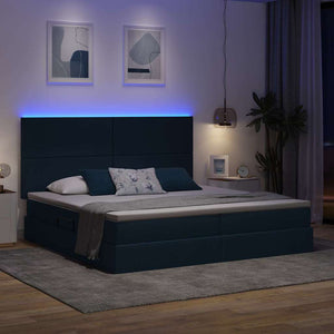 vidaXL Bed with Storage and LED with LED Blue 200 x 200 cm Polyester