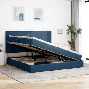 vidaXL Bed with Storage and LED with LED Blue 200 x 200 cm Polyester