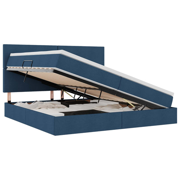 vidaXL Bed with Storage and LED with LED Blue 200 x 200 cm Polyester