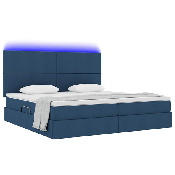 vidaXL Bed with Storage and LED with LED Blue 200 x 200 cm Polyester
