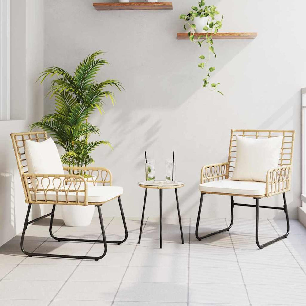 3-teilige Garten Essgruppe Poly-Rattan Braun/Creme