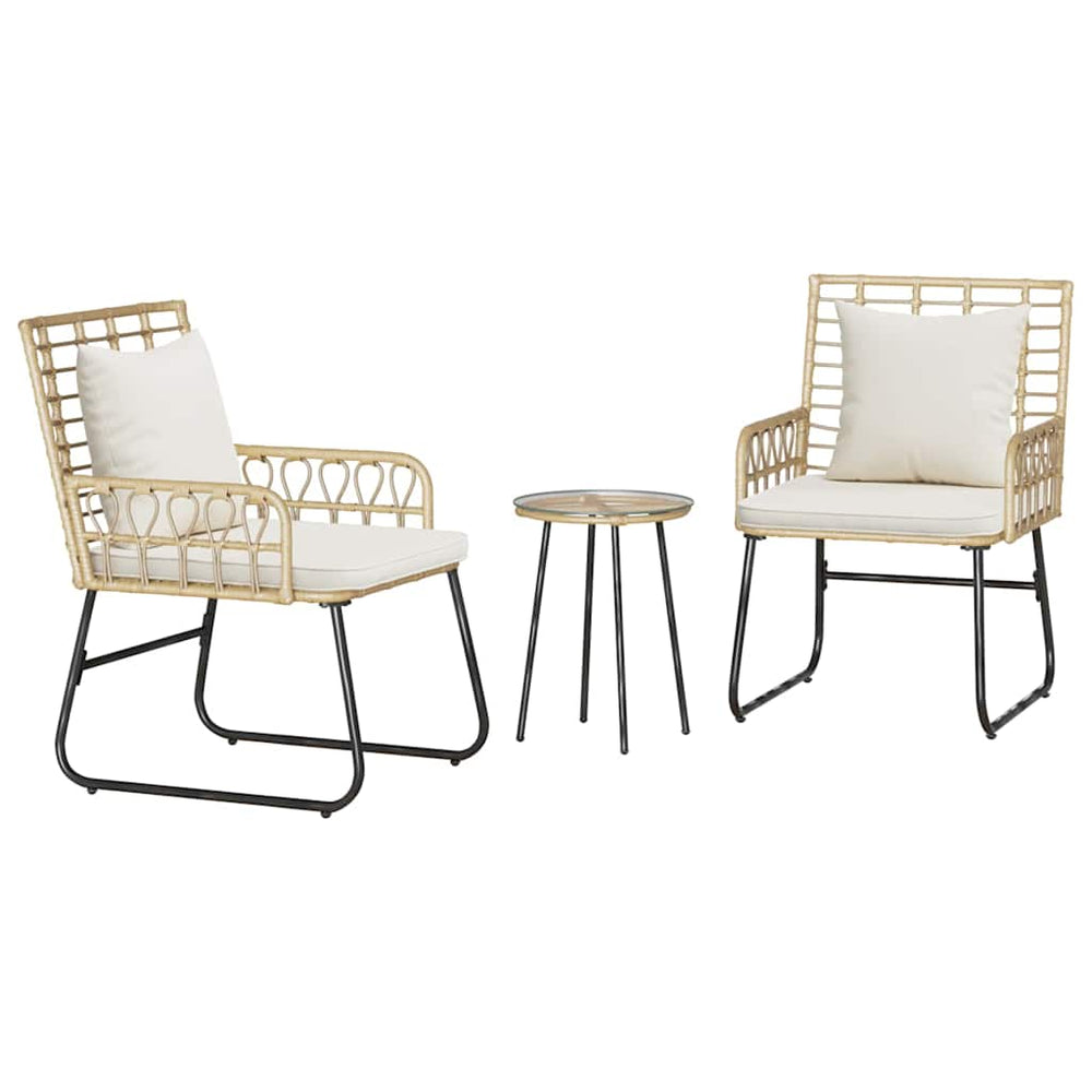 3-teilige Garten Essgruppe Poly-Rattan Braun/Creme