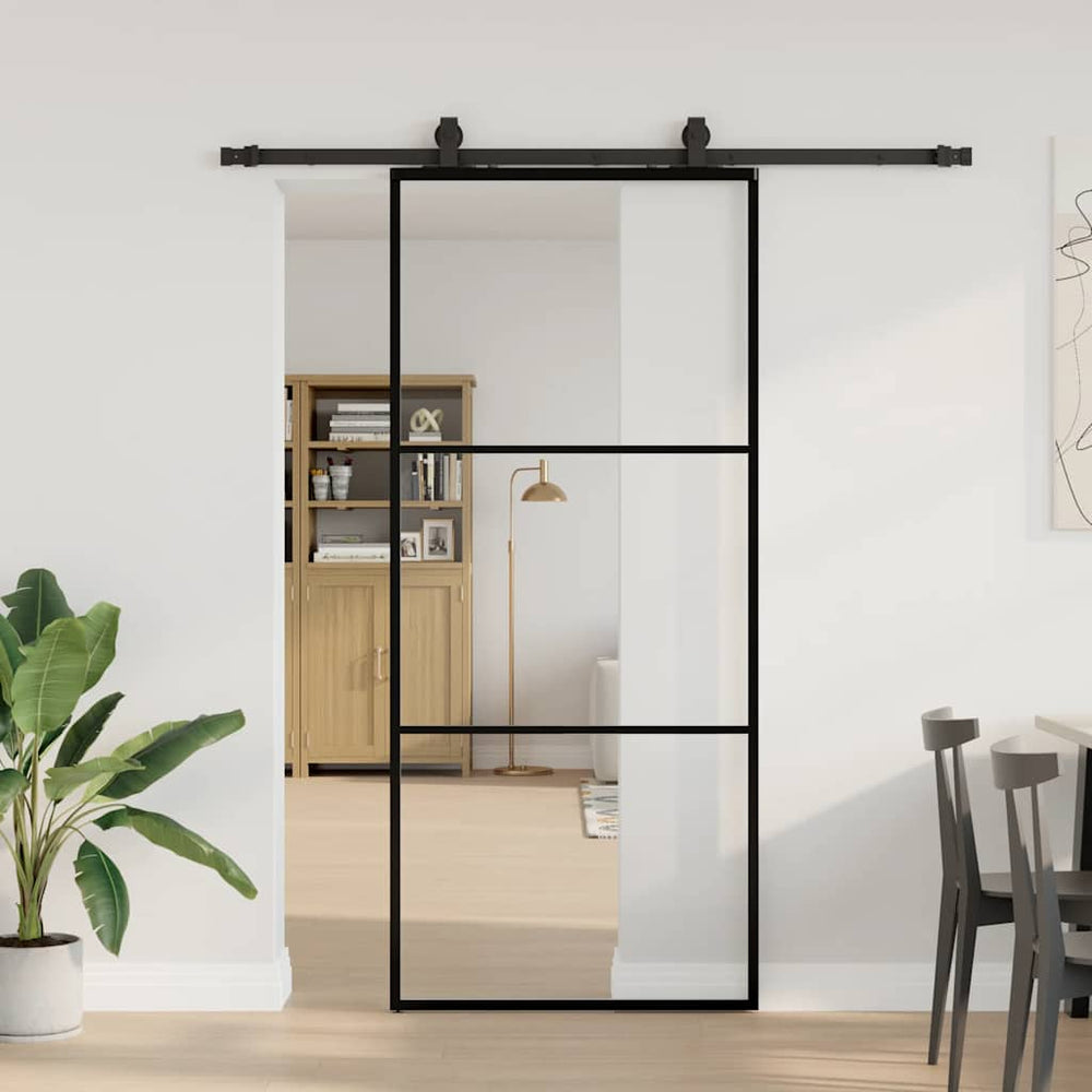 Schiebetür Schwarz 90x205 cm ESG-Glas mit Beschlag