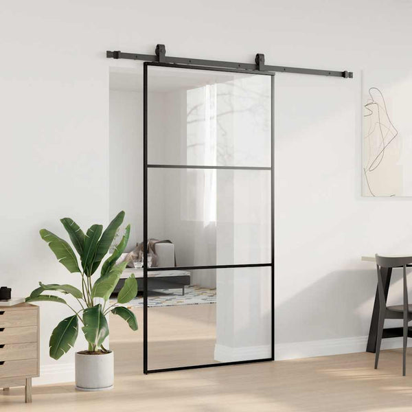 Schiebetür Schwarz 102x205 cm ESG-Glas