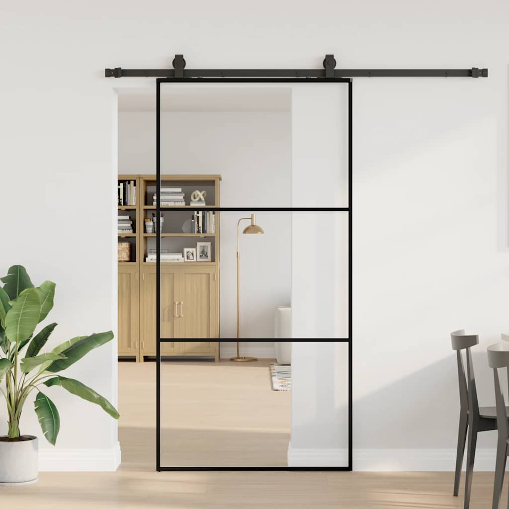 Schiebetür Schwarz 102x205 cm ESG-Glas