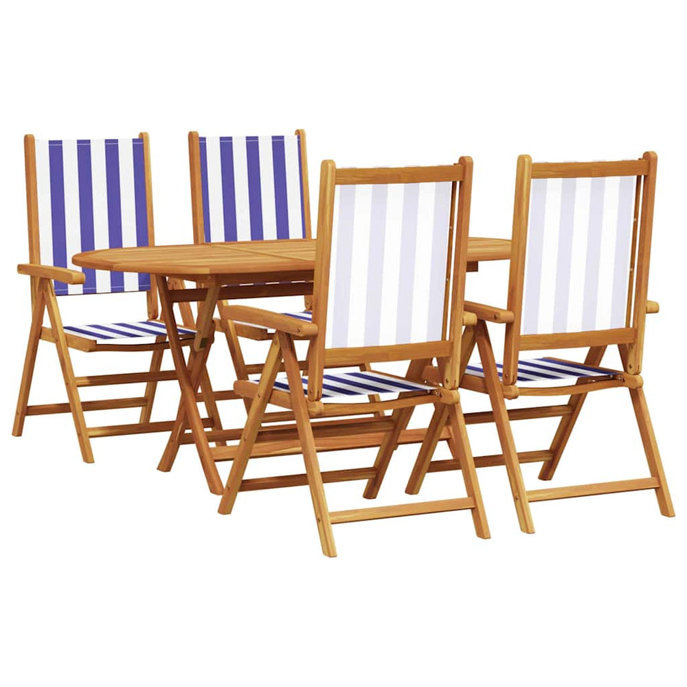 Garten Essgruppe 5-teilig Akazienholz Blau Weiß